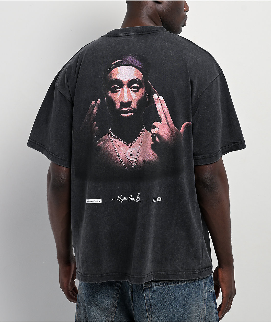 Primitive x Tupac Stay Up Black Wash Heavyweight T-Shirt