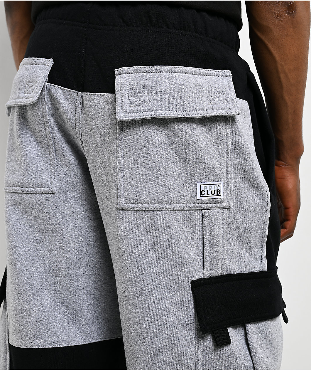Pro Club Color Block Black & Grey Heavyweight Cargo Sweatpants