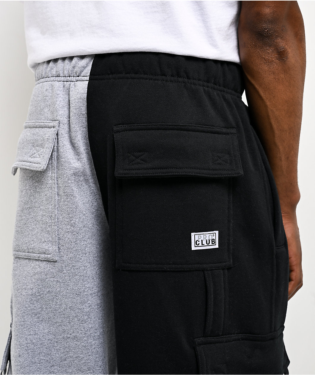 Pro Club Half And Half Black & Grey Heavyweight Cargo Sweatpants