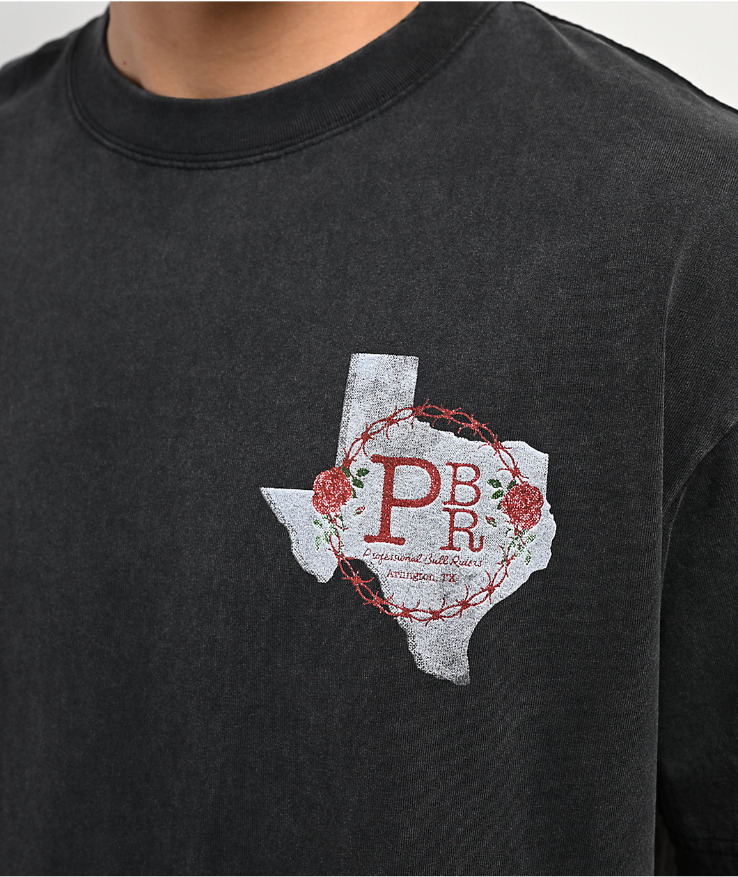 Professional Bull Riders Texan Roses Black Wash T-Shirt