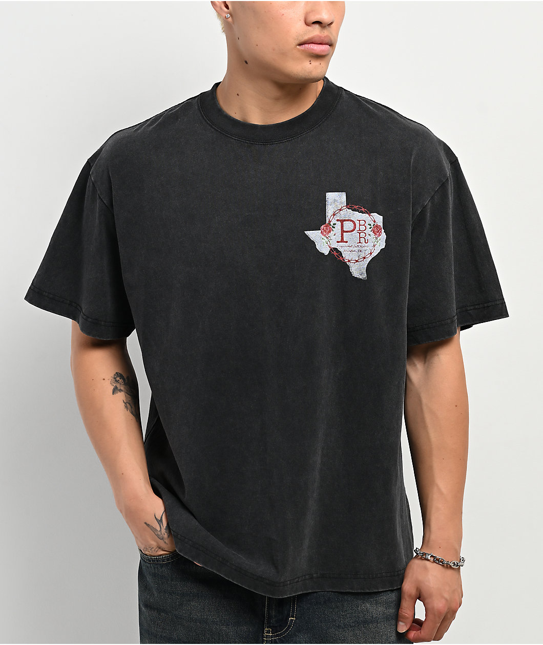 Professional Bull Riders Texan Roses Black Wash T-Shirt