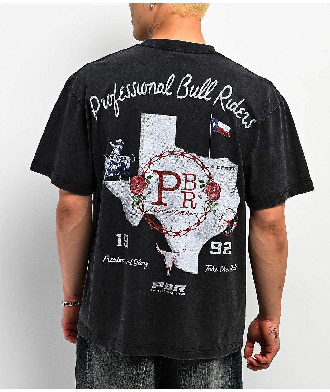 Professional Bull Riders Texan Roses Black Wash T-Shirt