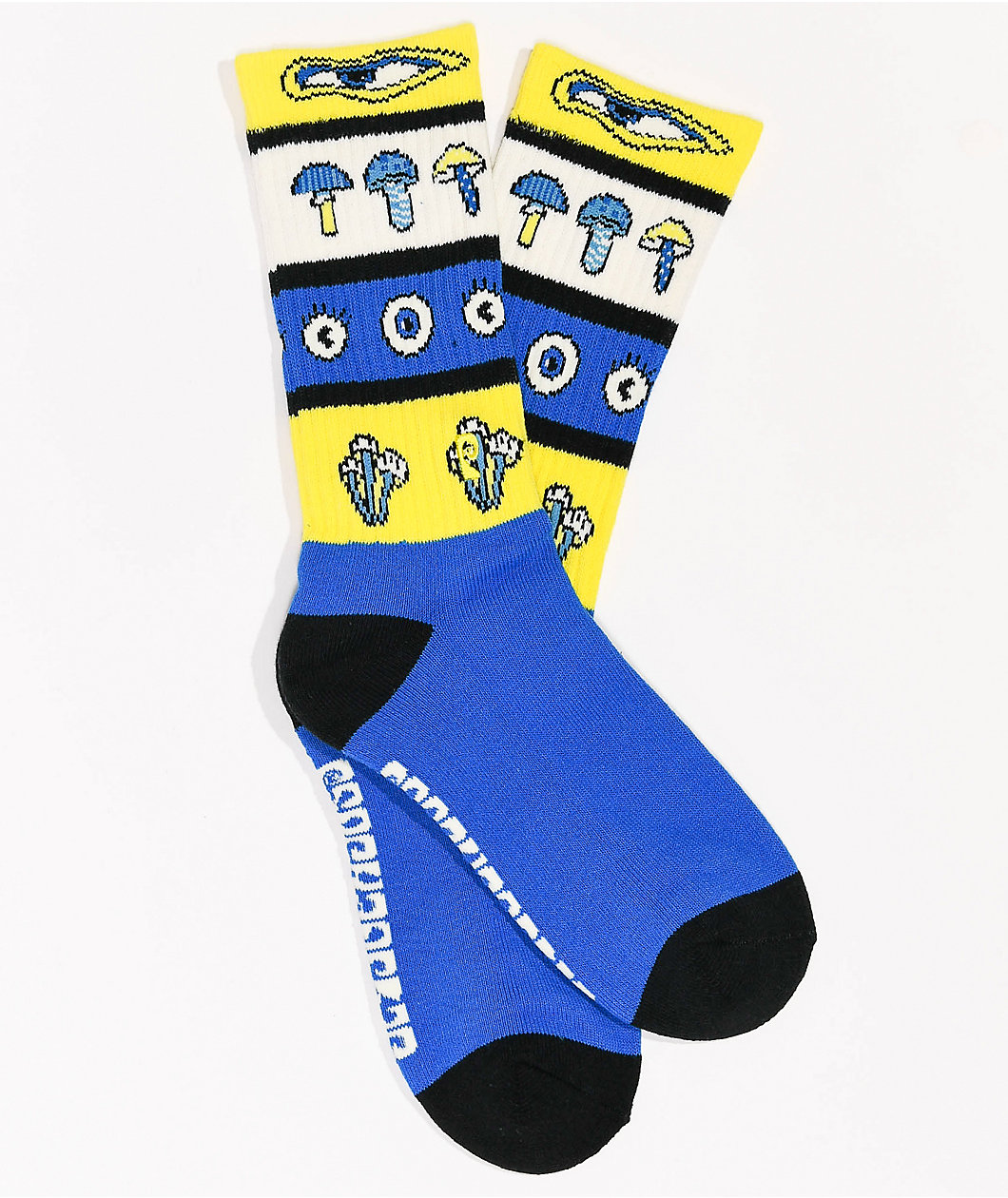 Psockadelic Musheye Blue & Yellow Crew Socks