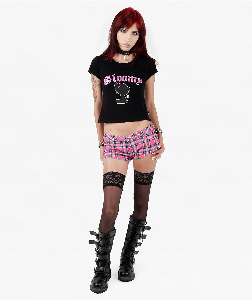 Punx N Kisses x Gloomy Bear Valerie Pink Plaid Shorts