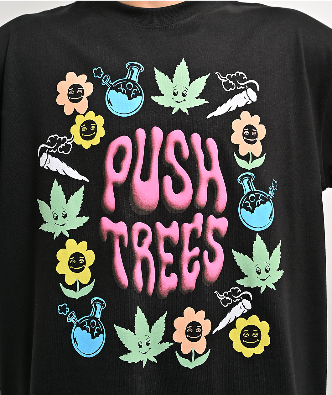 Push Trees Flower Power Black T-Shirt
