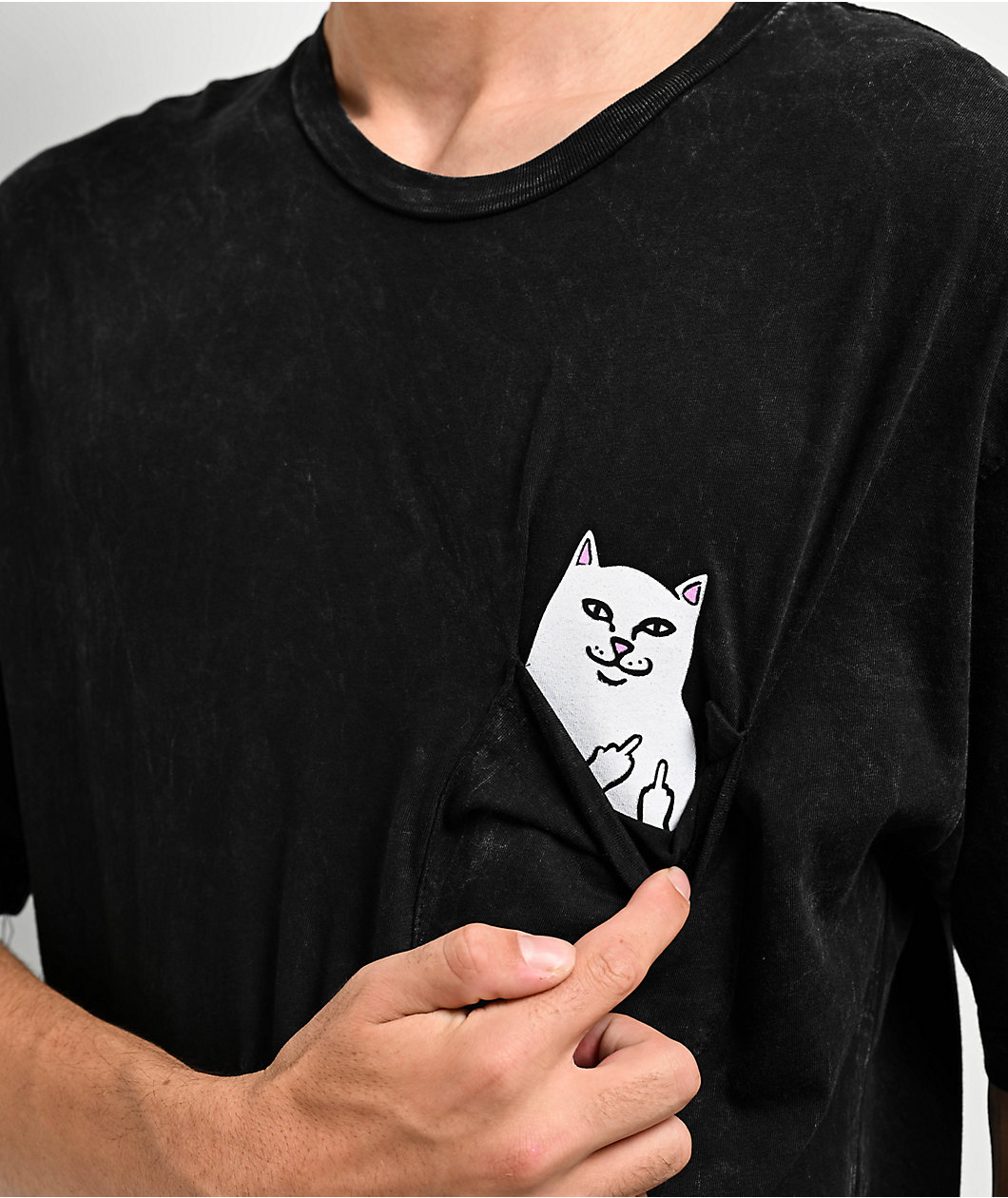 RIPNDIP Lord Nermal Black Mineral Wash Pocket T-Shirt