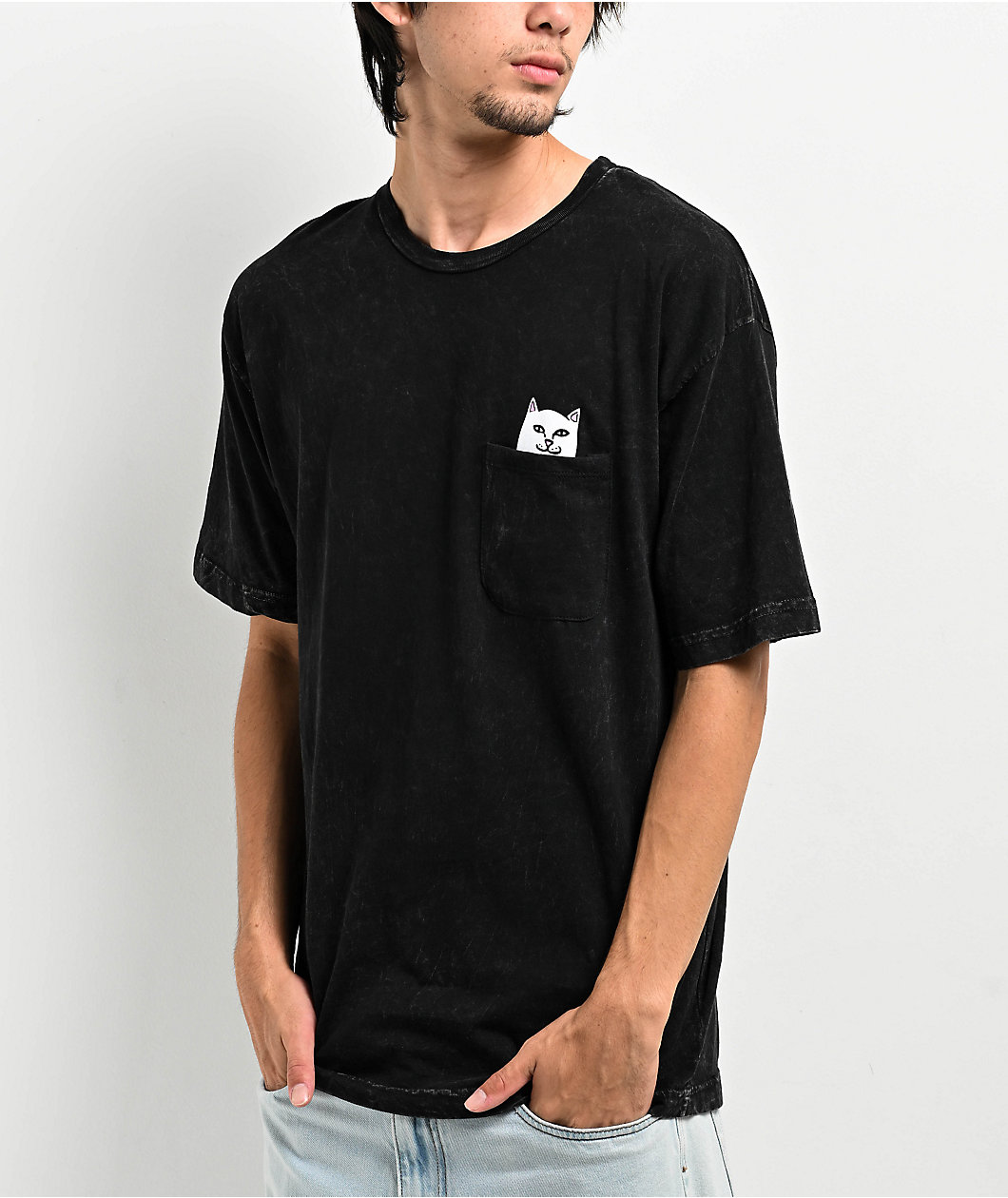 RIPNDIP Lord Nermal Black Mineral Wash Pocket T-Shirt