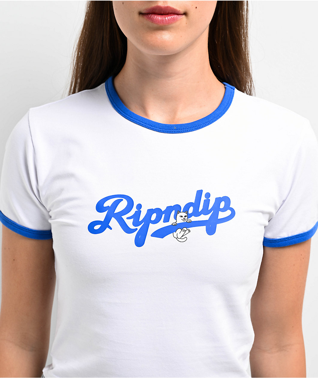 RIPNDIP Los White & Blue Crop Ringer T-Shirt