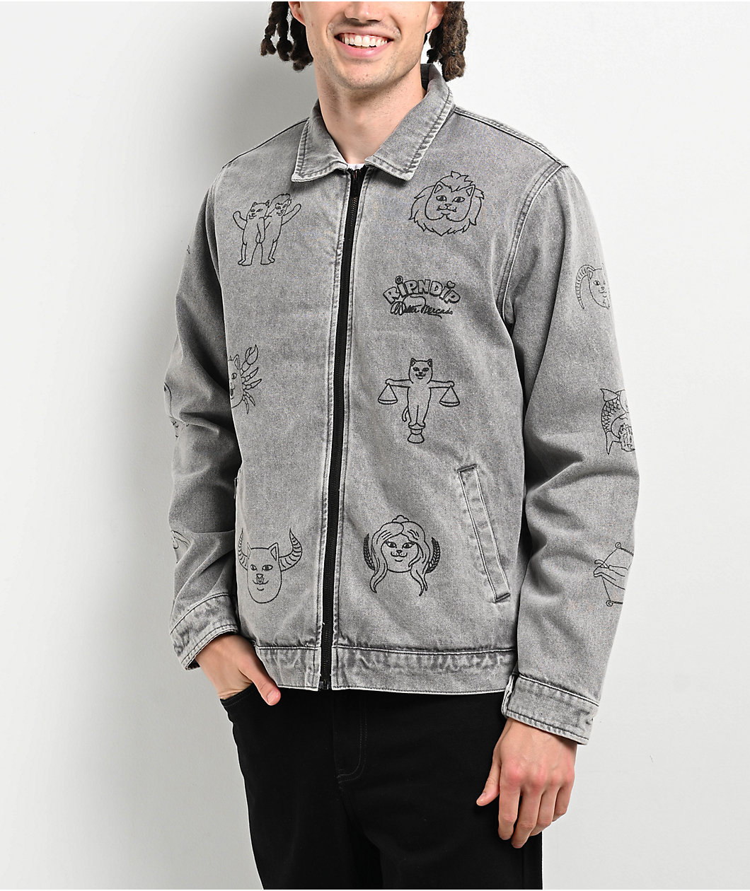 RIPNDIP x Walter Mercado Zodiac Mucho Grey Wash Denim Work Jacket