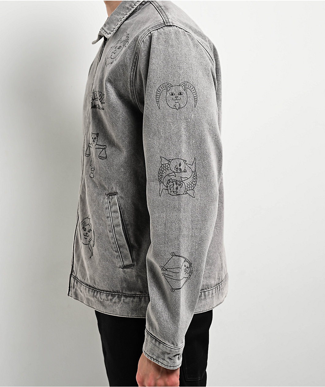 RIPNDIP x Walter Mercado Zodiac Mucho Grey Wash Denim Work Jacket