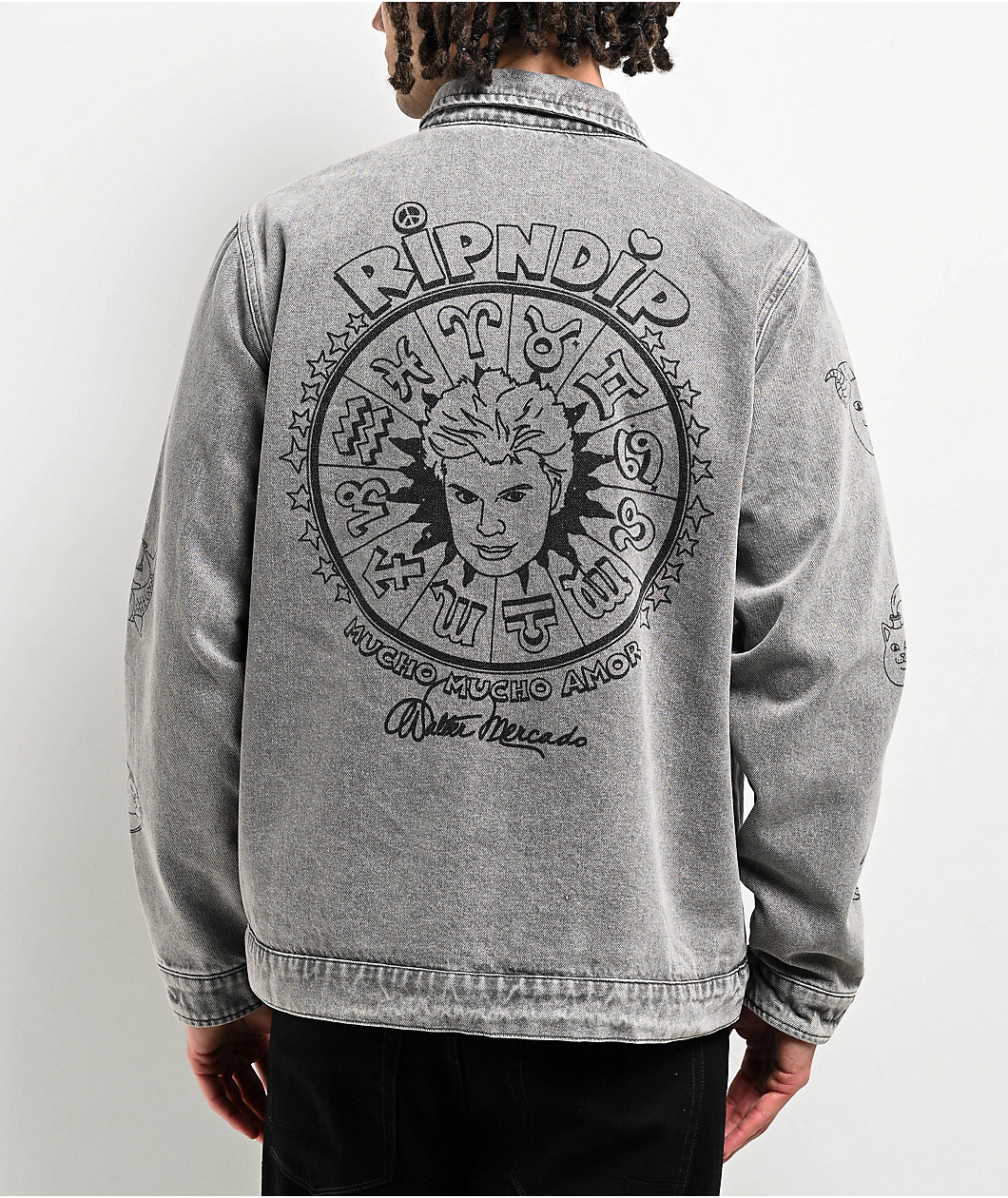 RIPNDIP x Walter Mercado Zodiac Mucho Grey Wash Denim Work Jacket