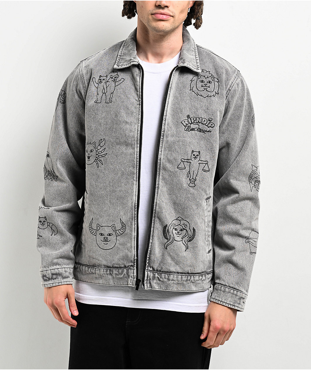 RIPNDIP x Walter Mercado Zodiac Mucho Grey Wash Denim Work Jacket