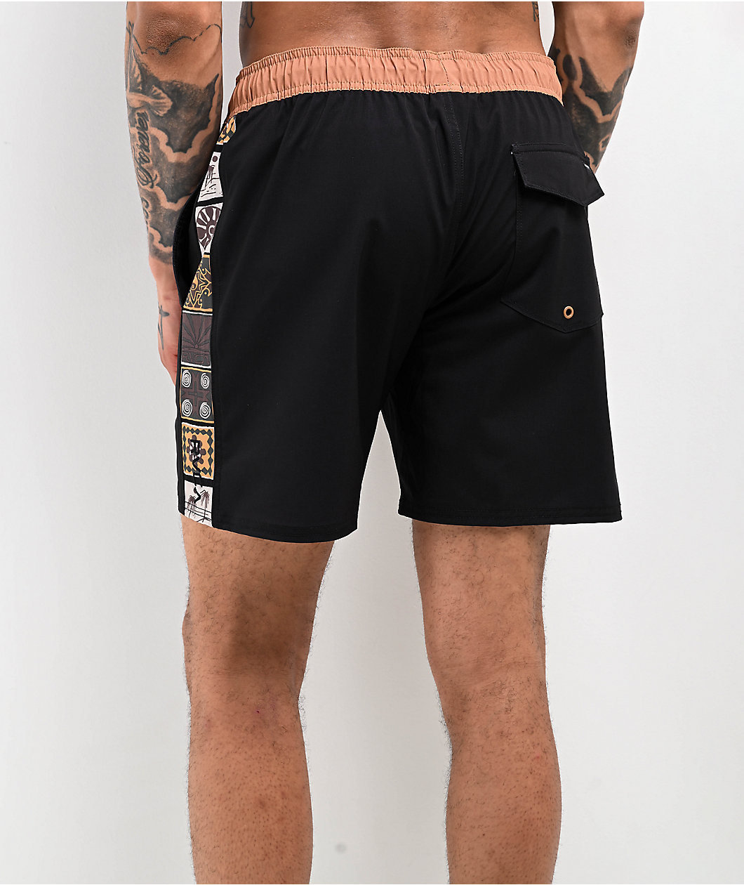 RVCA Apex Elastic Waist Black Camel Board Shorts