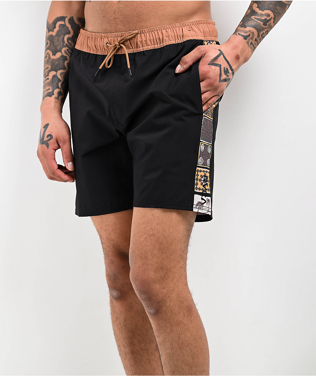 RVCA Apex Elastic Waist Black Camel Board Shorts