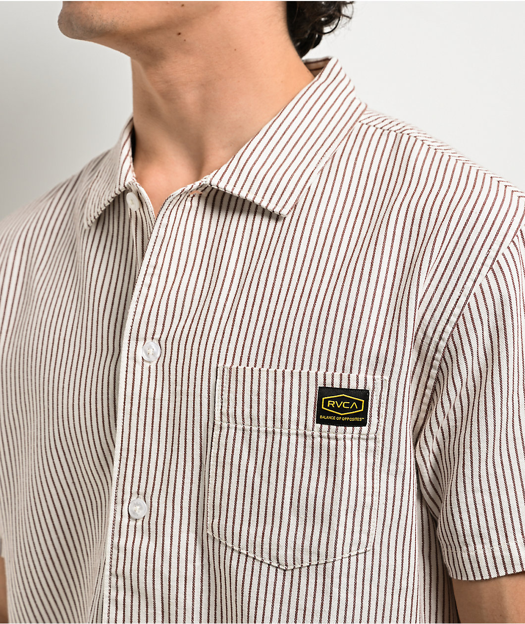 RVCA Dayshift Stripe II Natural Short Sleeve Shirt