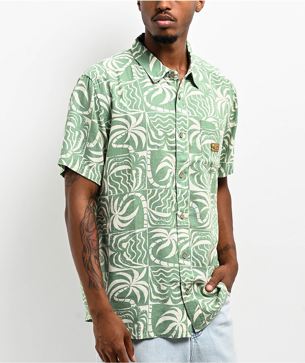 RVCA Exotica Granite Short Sleeve Button Up Woven Shirt