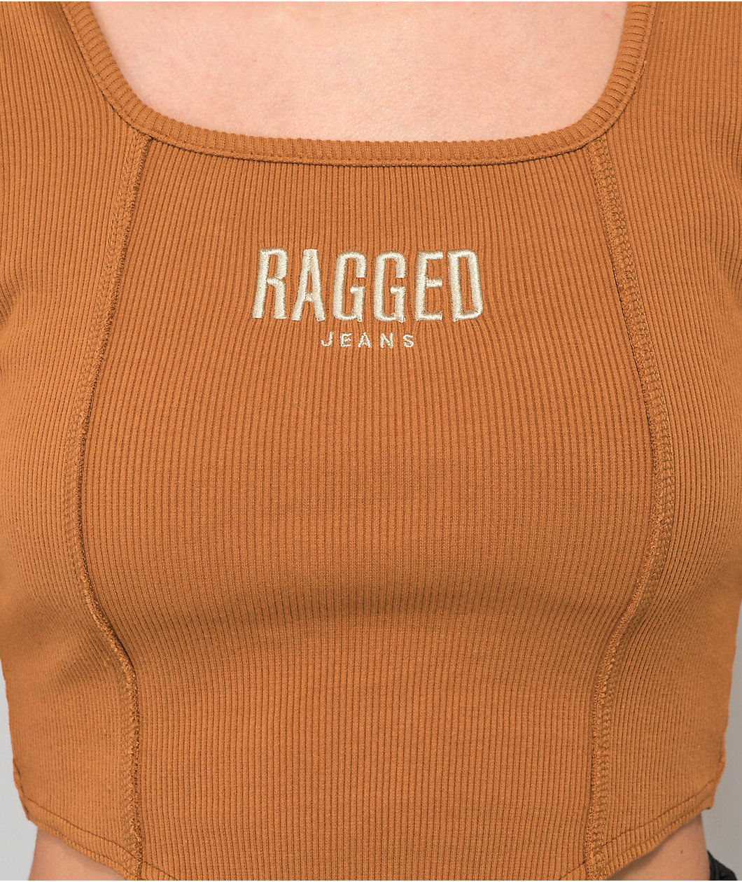 Ragged Priest Corset Hem Brown Crop Top
