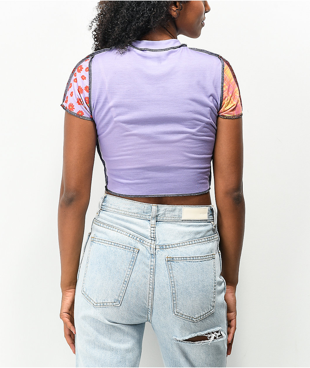 Ragged Priest Neato Panel Pattern Purple Crop Top