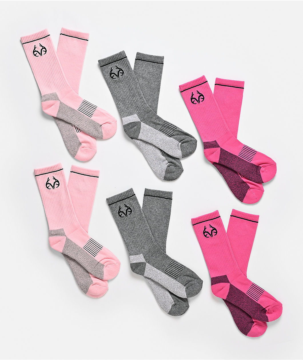 Realtree 6 Pack Pink & Grey Crew Socks