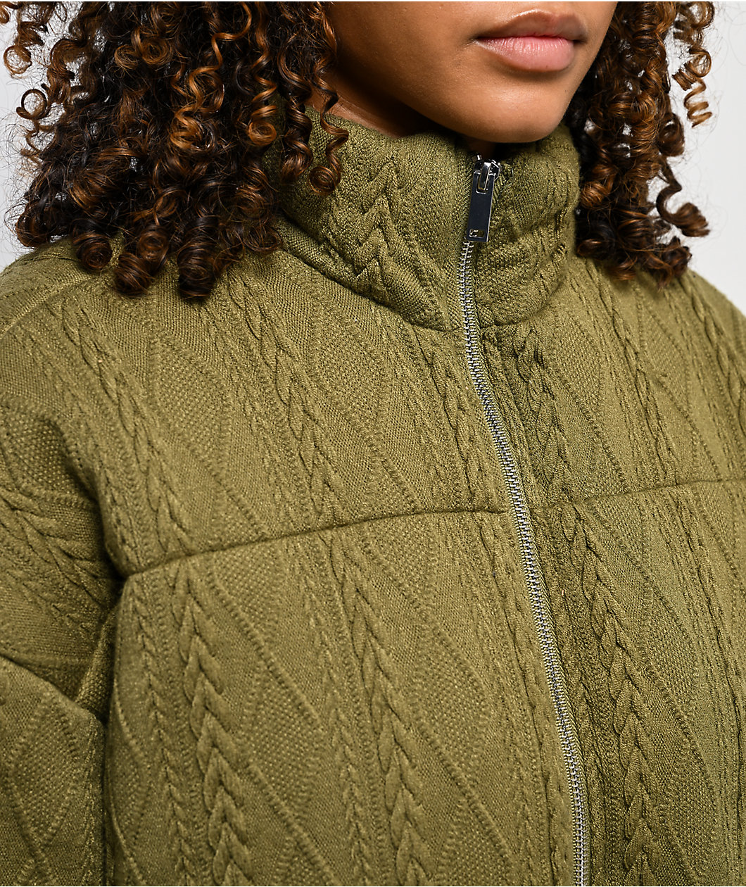 Rebel Veil Cable Knit Green Puffer Jacket