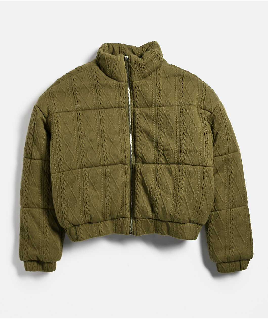 Rebel Veil Cable Knit Green Puffer Jacket