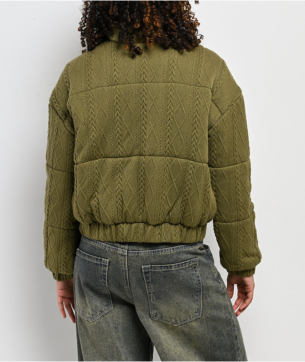 Rebel Veil Cable Knit Green Puffer Jacket