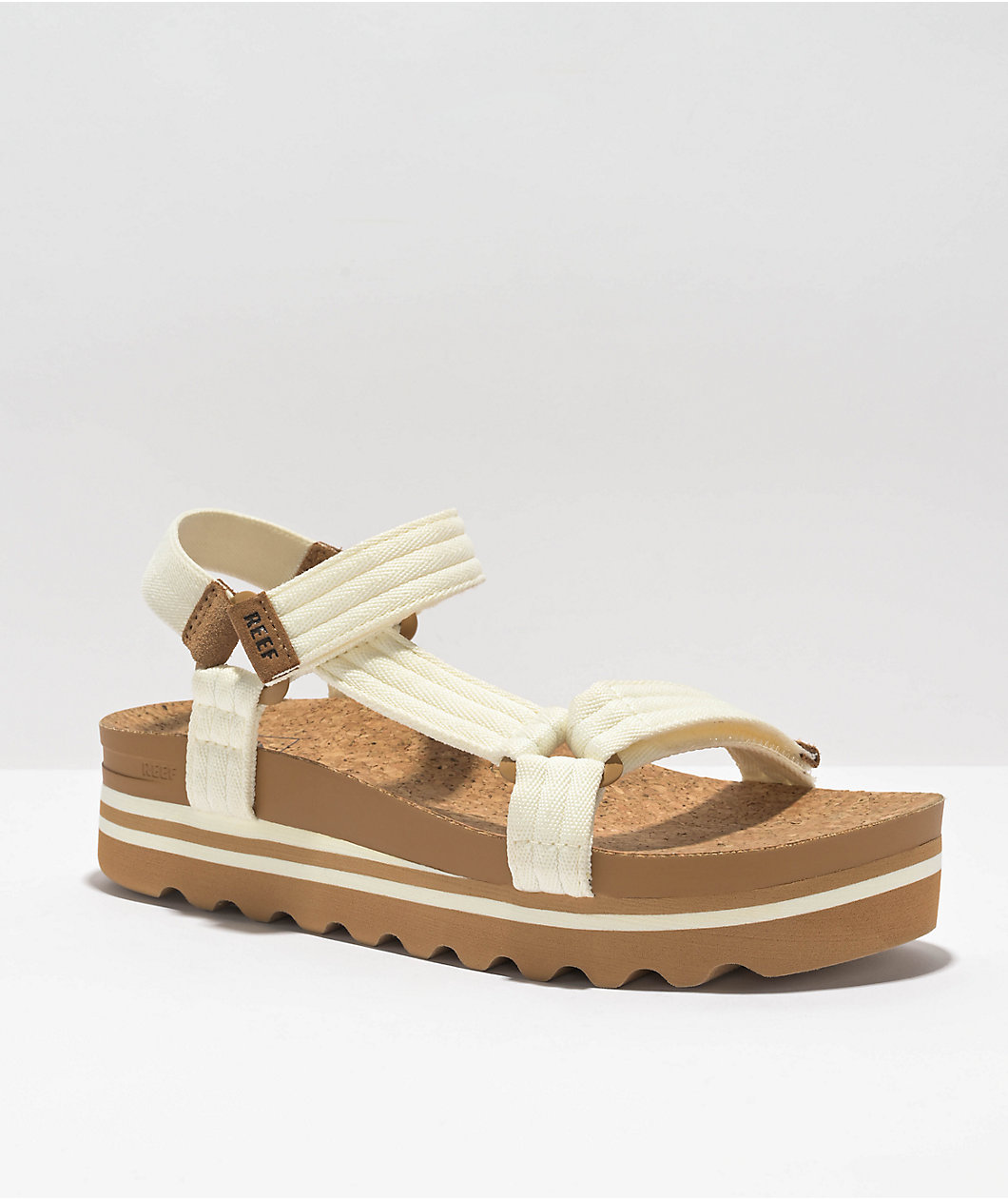 Reef Cushion Rem Hi Whisper White & Tan Strap Sandals