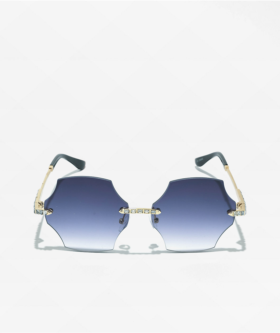Rhinestone Rimless Black Gradient Sunglasses