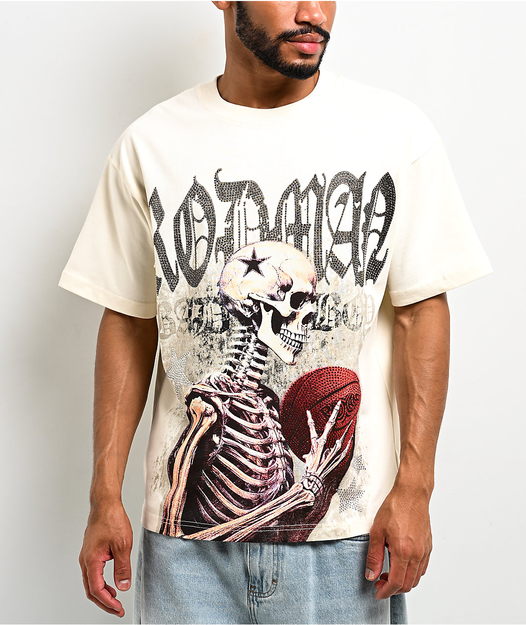 Rodman Apparel Cooked Rhinestone Dirty White T-Shirt