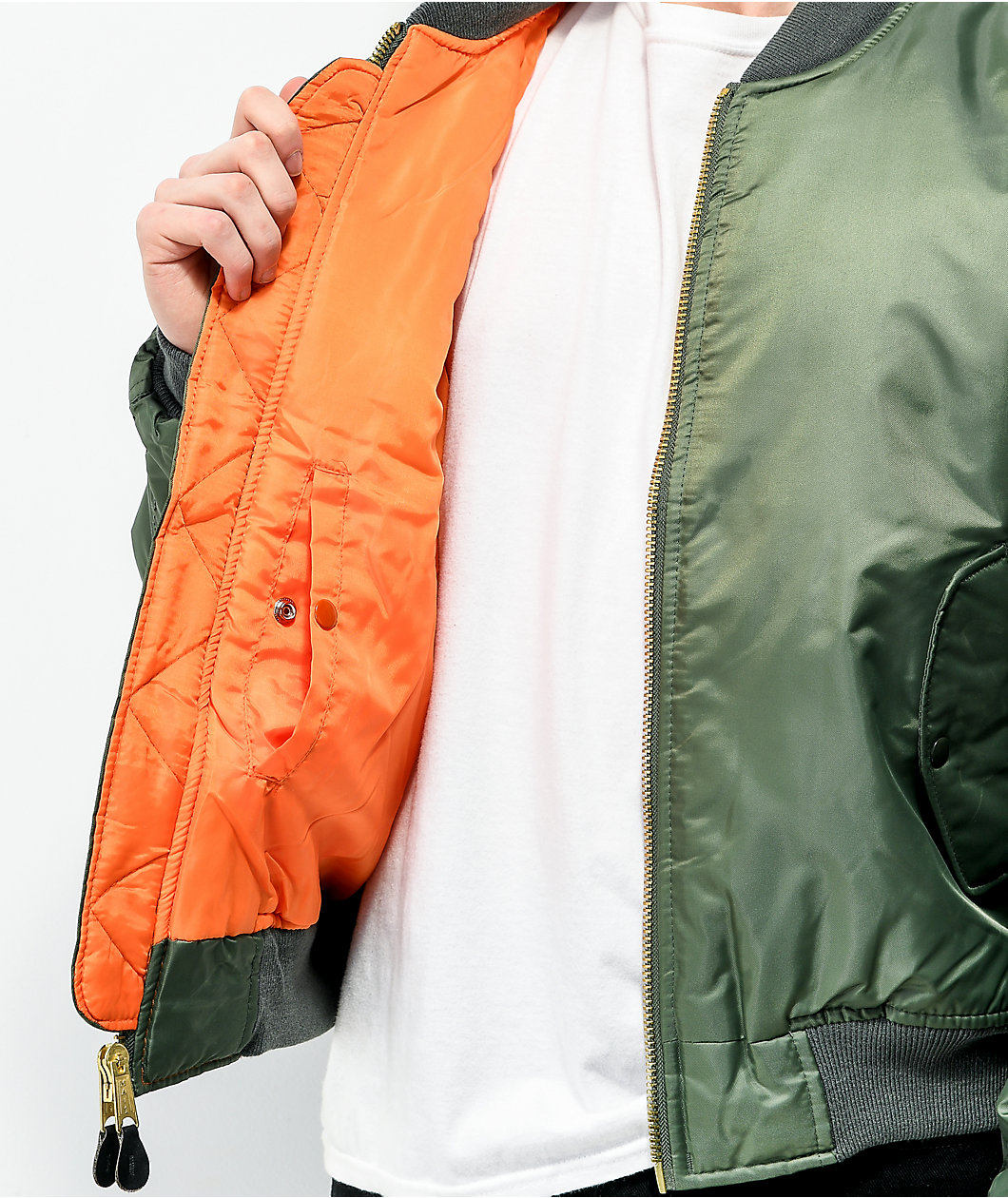 Green bomber jacket orange lining hotsell