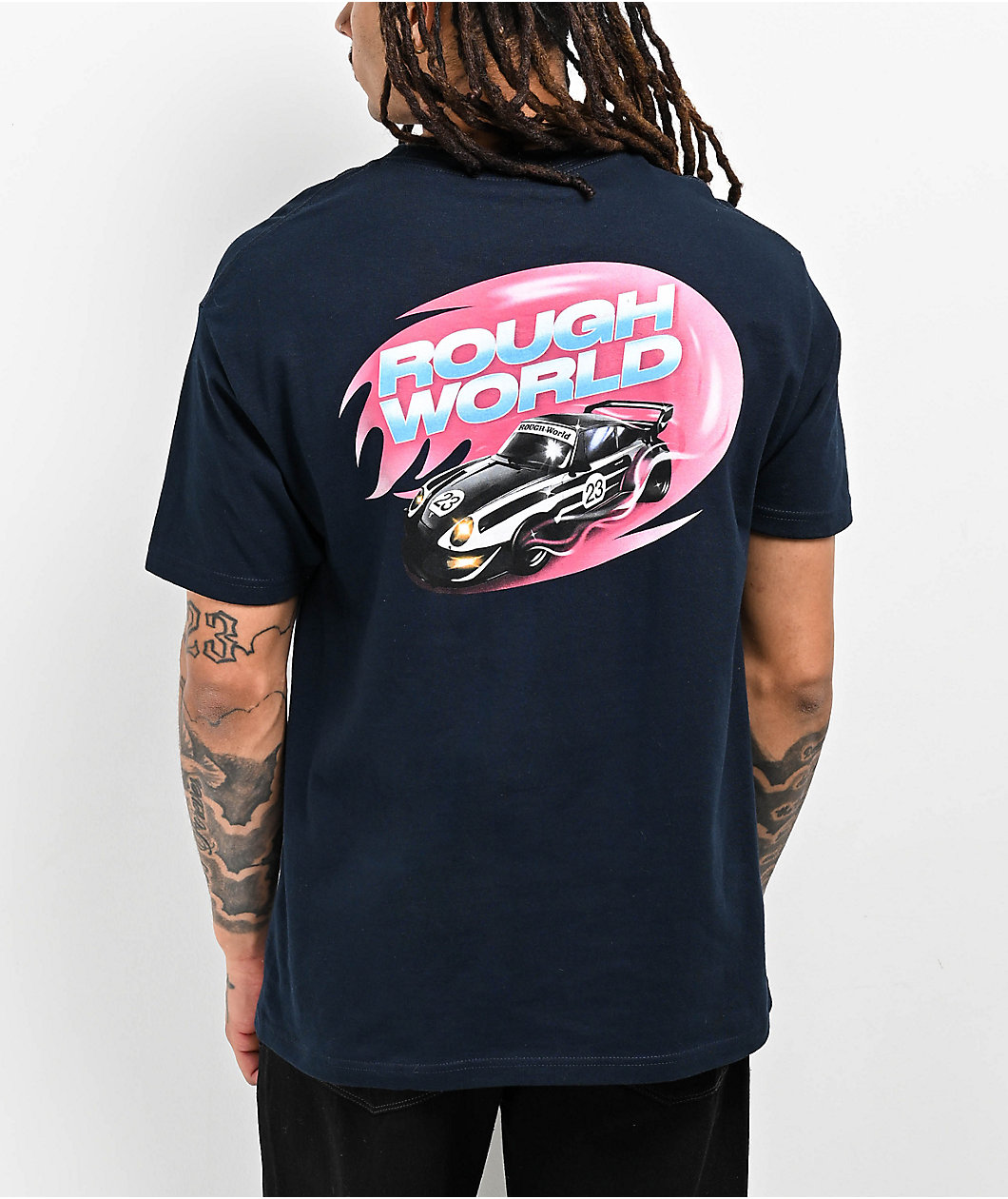 Rough World Burn Out Navy T-Shirt