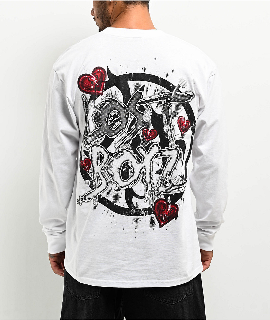 SAD BOYZ by Junior H  X Lost Hills Hearts White Long Sleeve T-Shirt