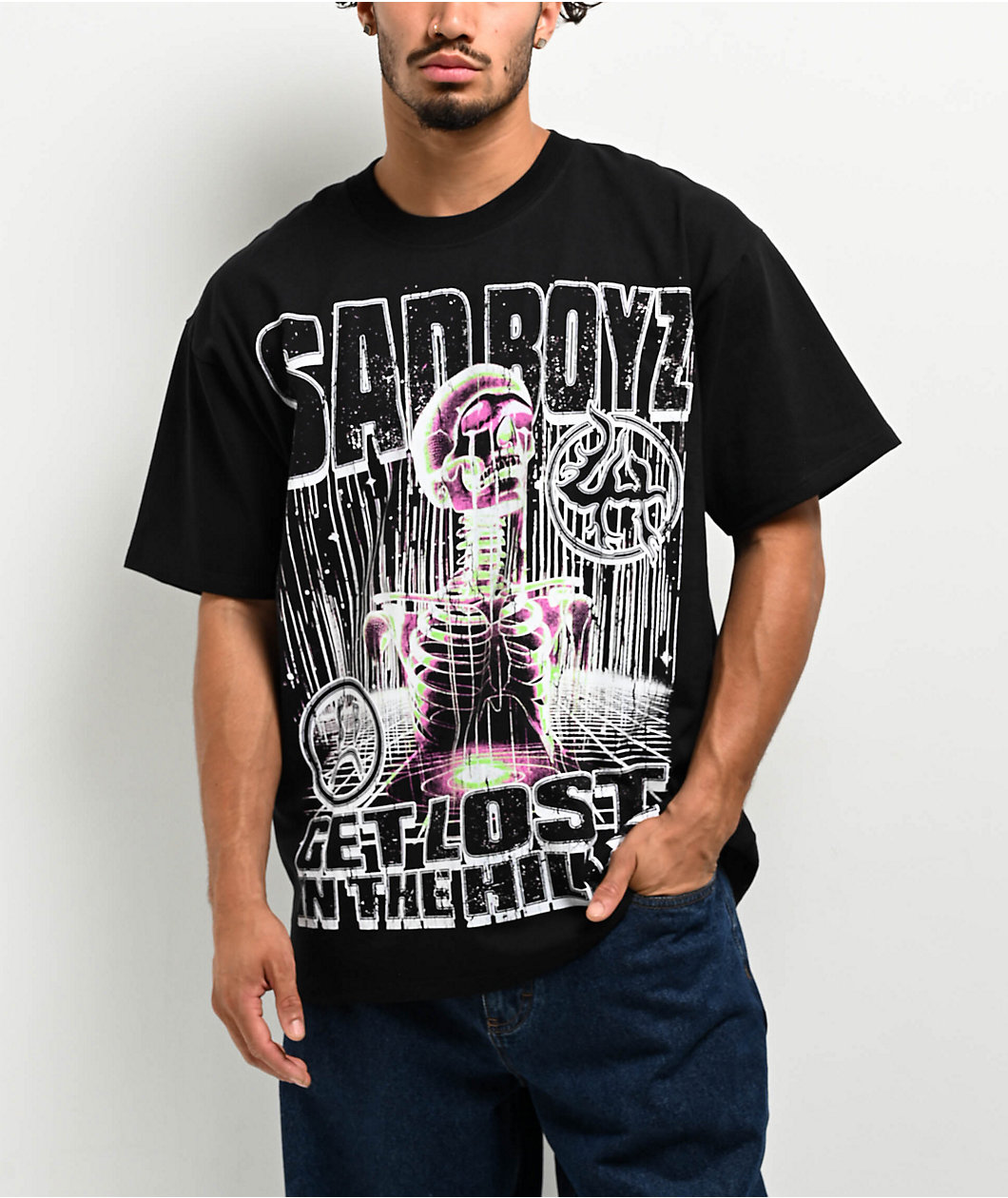 SAD BOYZ by Junior H  X Lost Hills Skeleton Black T-Shirt