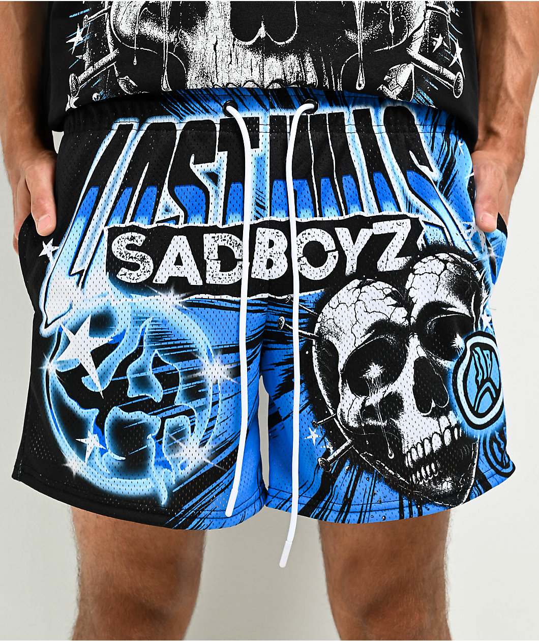 SAD BOYZ by Junior H X Lost Hills Nails Black Mesh Shorts