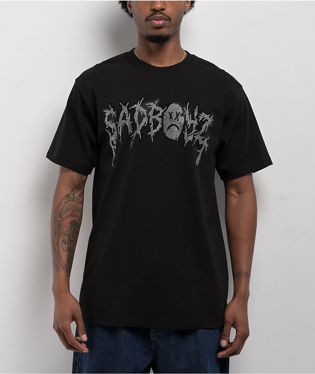 SADBOYZ by Junior H Rhinestone Logo Black T-Shirt
