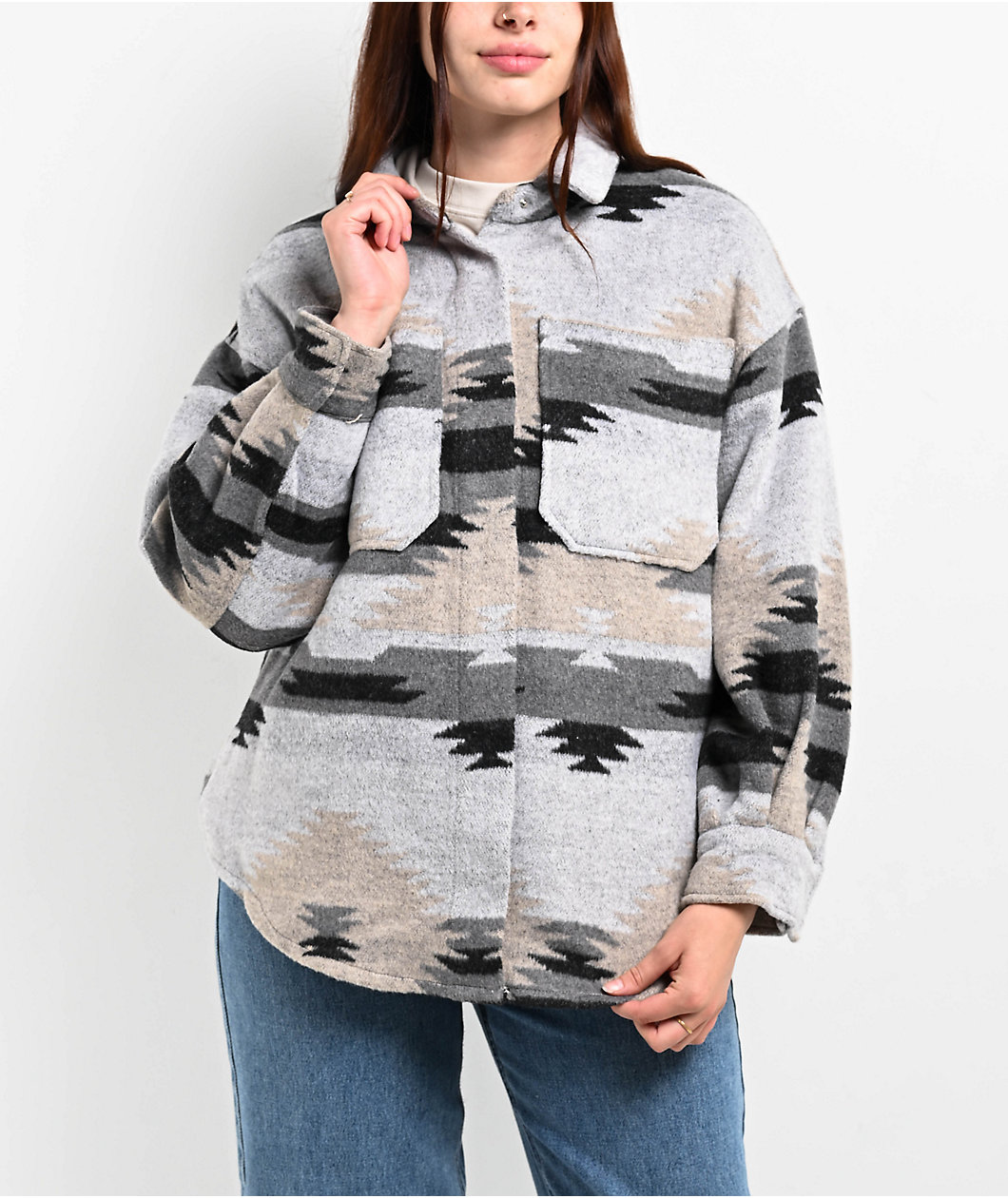 STOOSH Aztec Grey Button Up Jacket