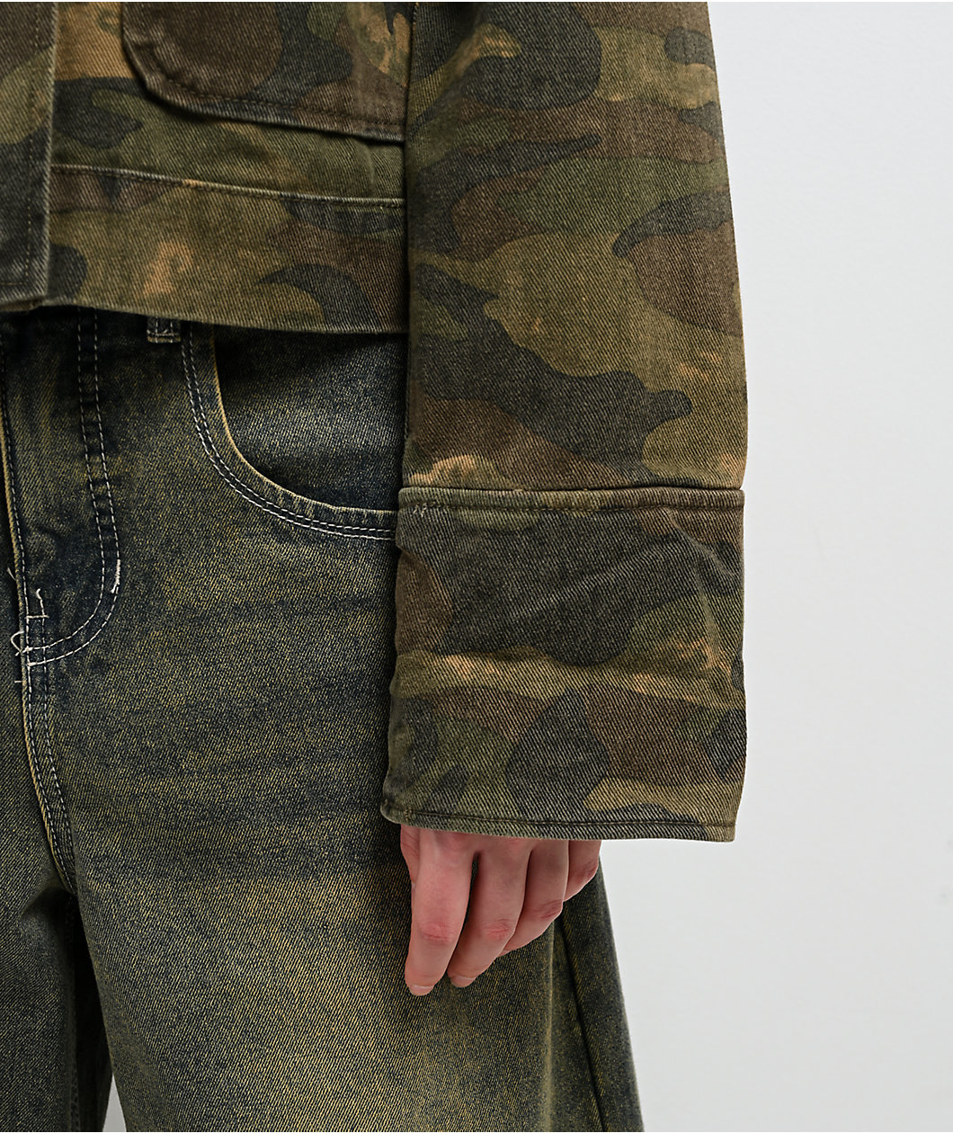 STOOSH Camo Wash Crop Barn Jacket