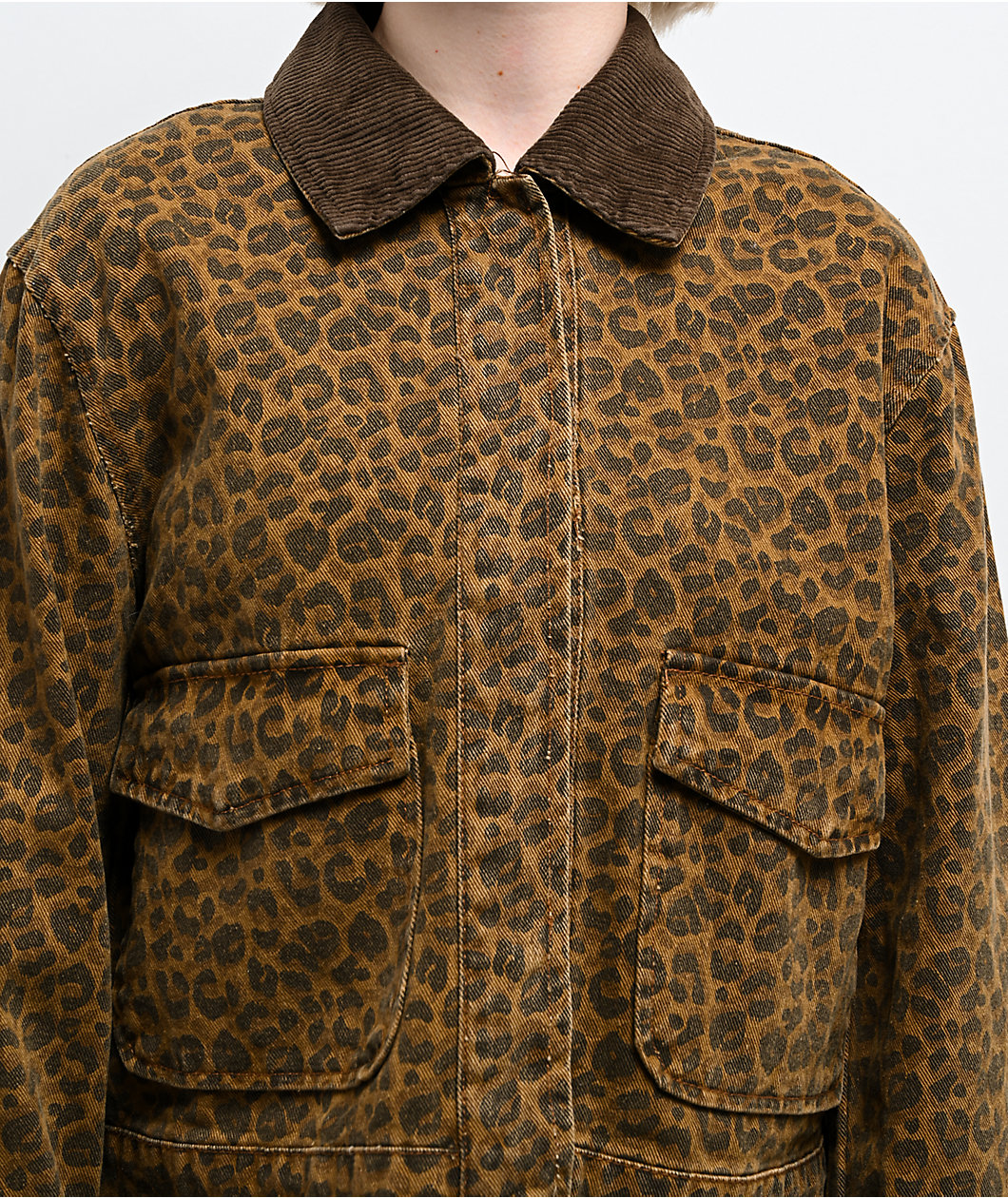 STOOSH Cheetah Brown Wash Crop Barn Jacket