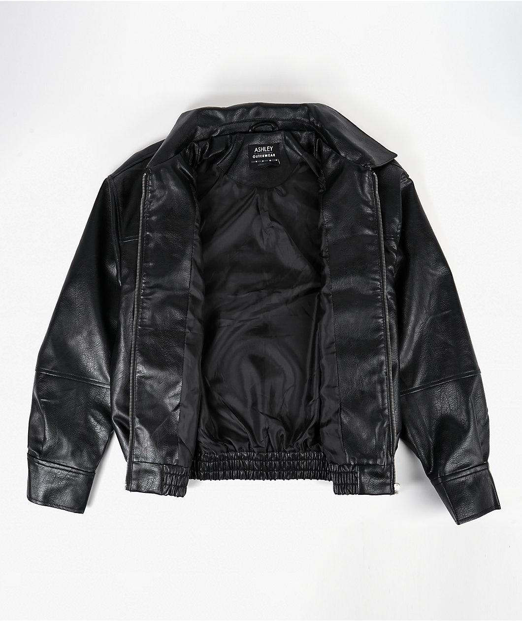 STOOSH Leather Black Oversized Bomber Jacket