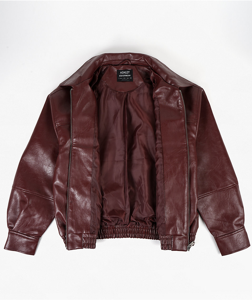STOOSH Leather Burgundy Oversized Bomber Jacket