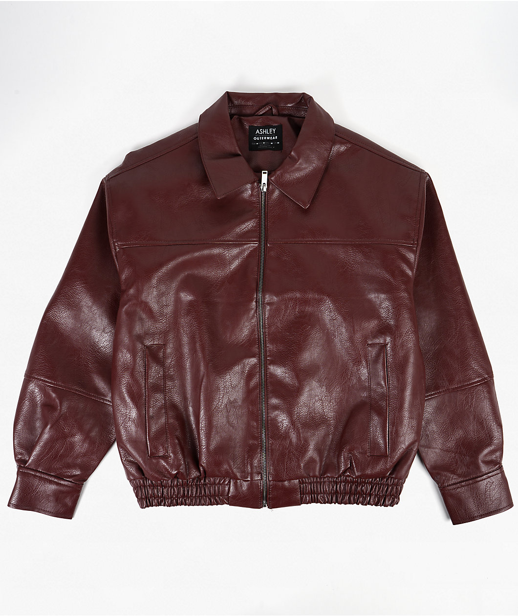 STOOSH Leather Burgundy Oversized Bomber Jacket