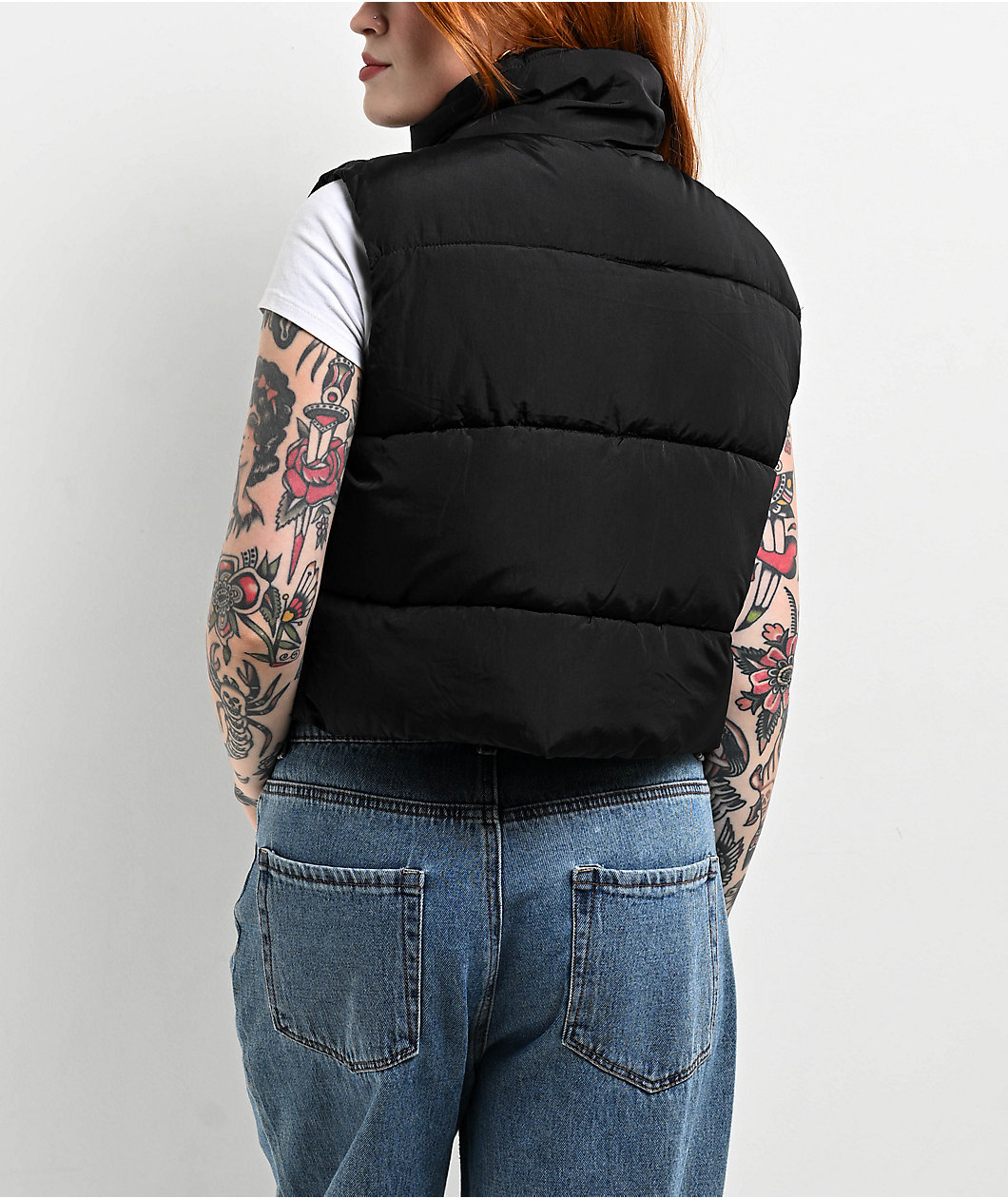 STOOSH Quilted Black Crop Puffer Vest