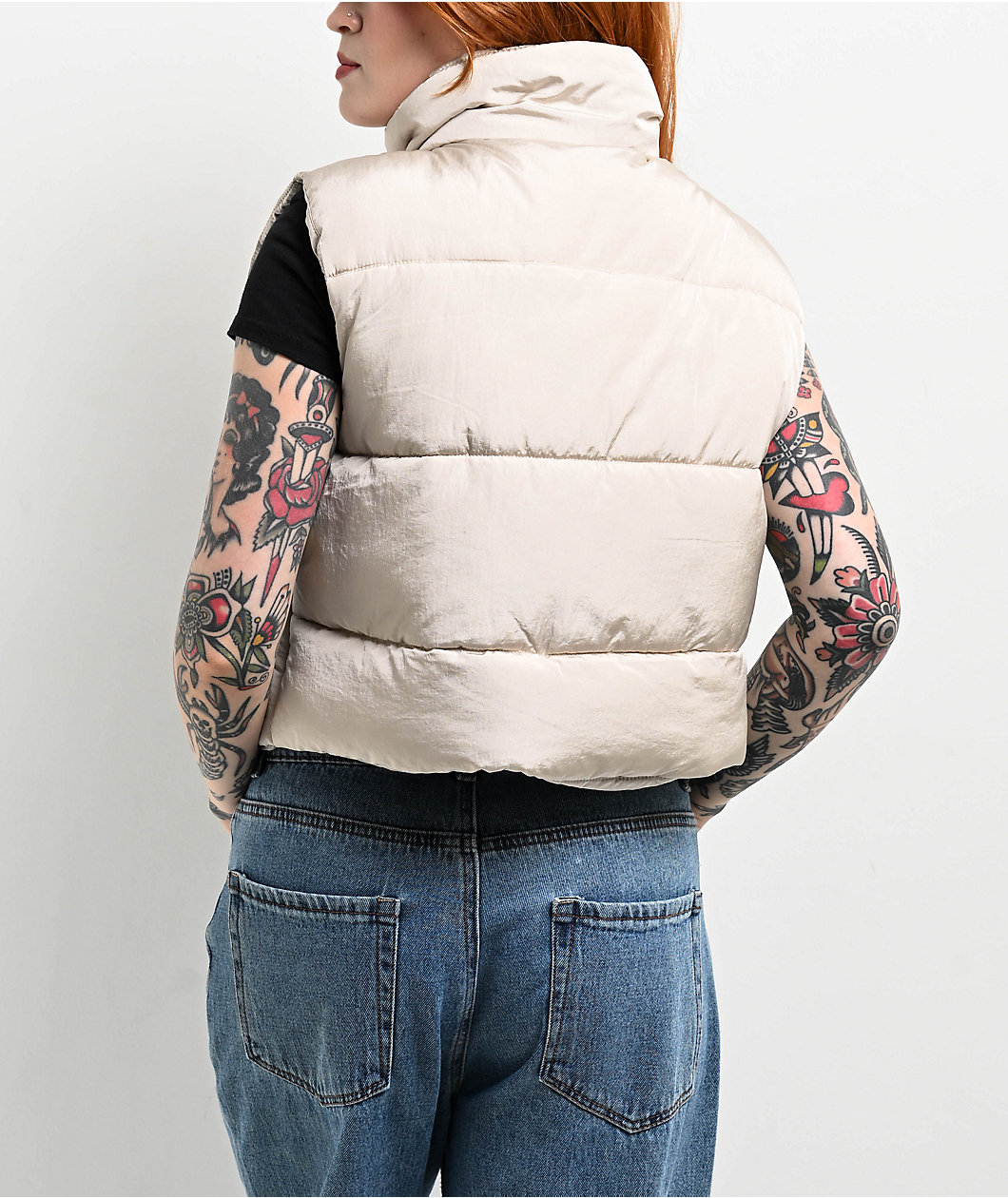 STOOSH Quilted White Crop Puffer Vest