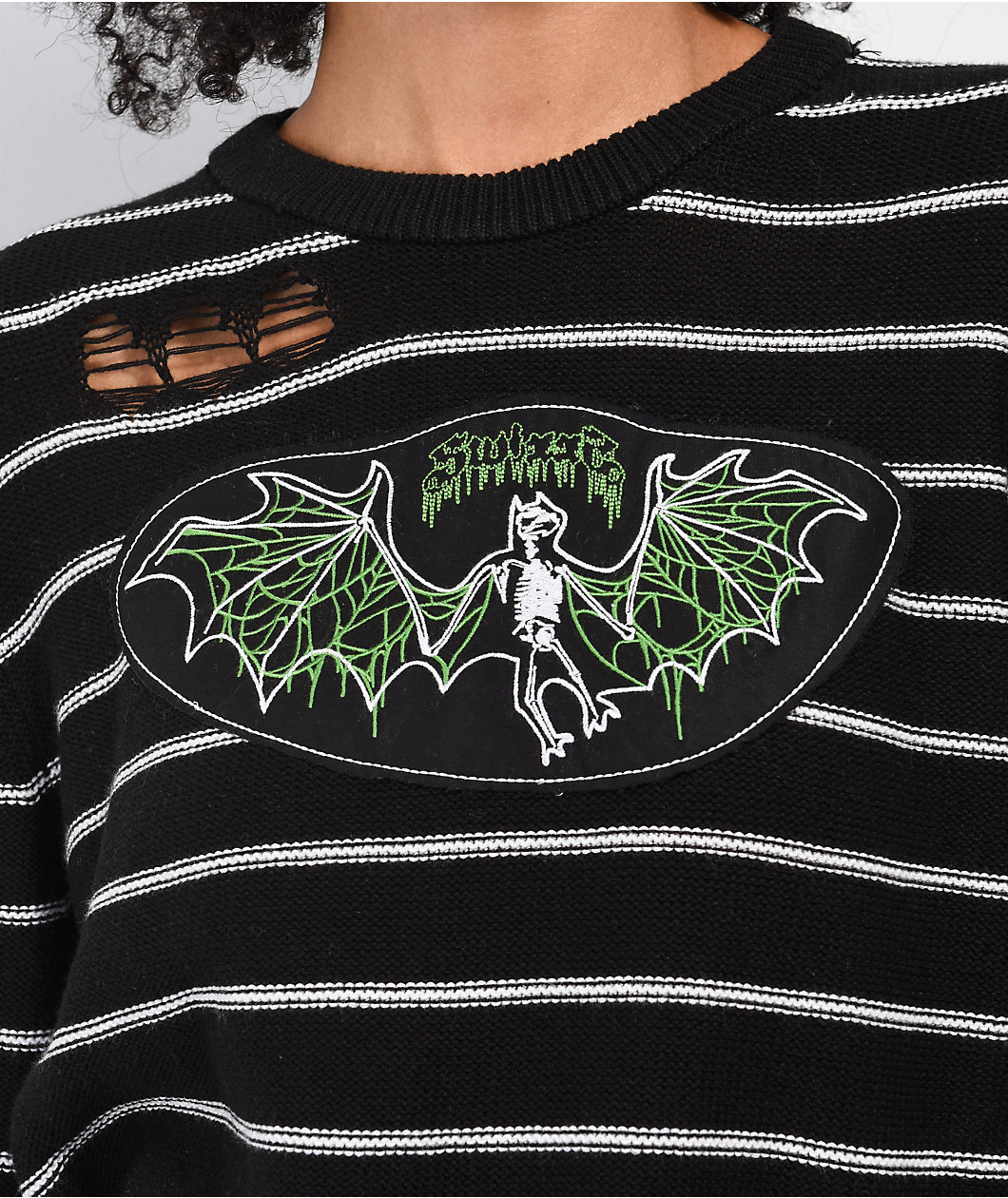 SWIXXZ Bat Black Distressed Sweater