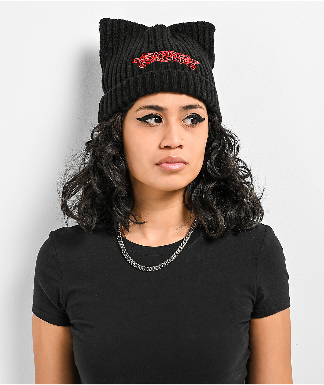 SWIXXZ Cat Ear Fold Black Beanie