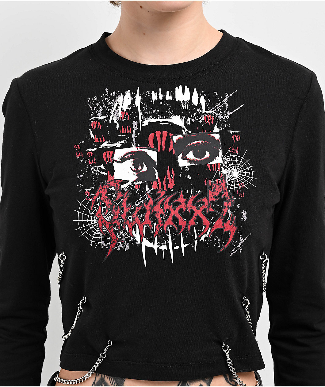 SWIXXZ Creature Chain Black Long Sleeve Crop T-Shirt