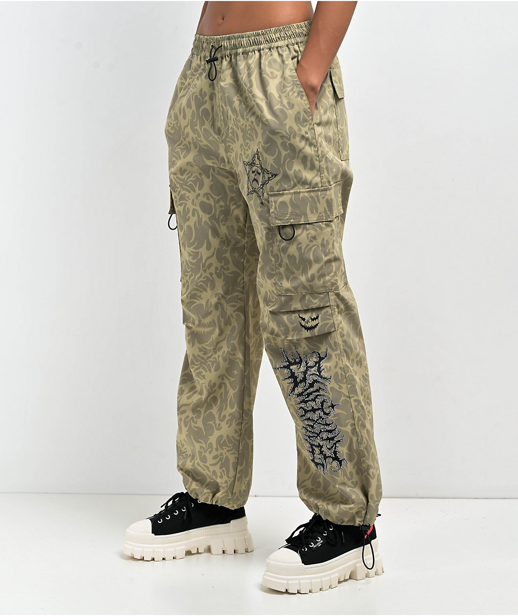 SWIXXZ Creepy Tan Cargo Parachute Pants