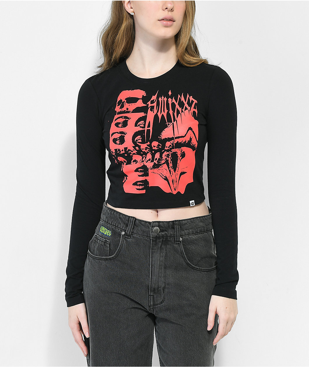 SWIXXZ Photo Opp Black Crop Long Sleeve T-Shirt