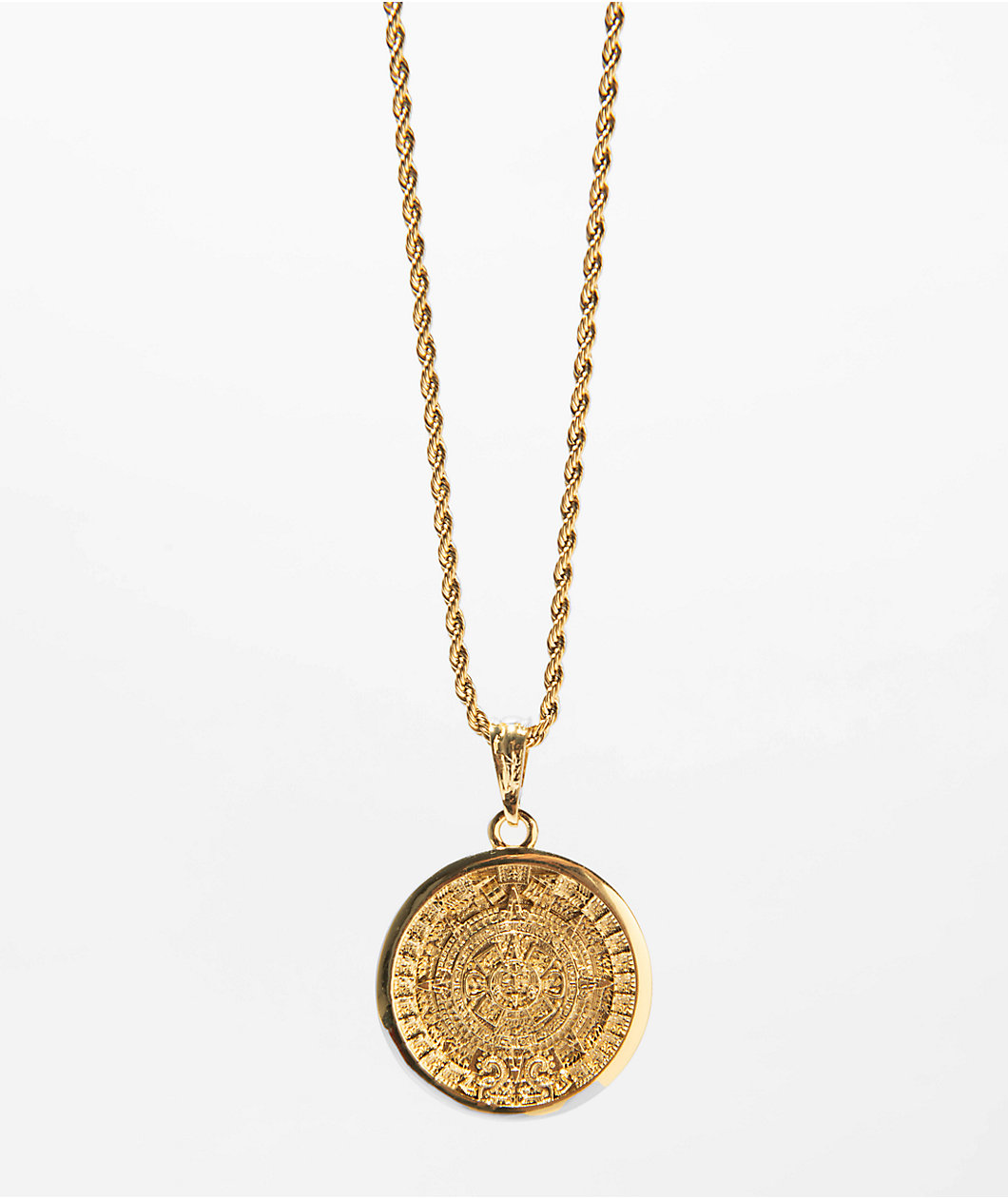 Saint Midas Aztec Calendar 20" Gold Chain Necklace