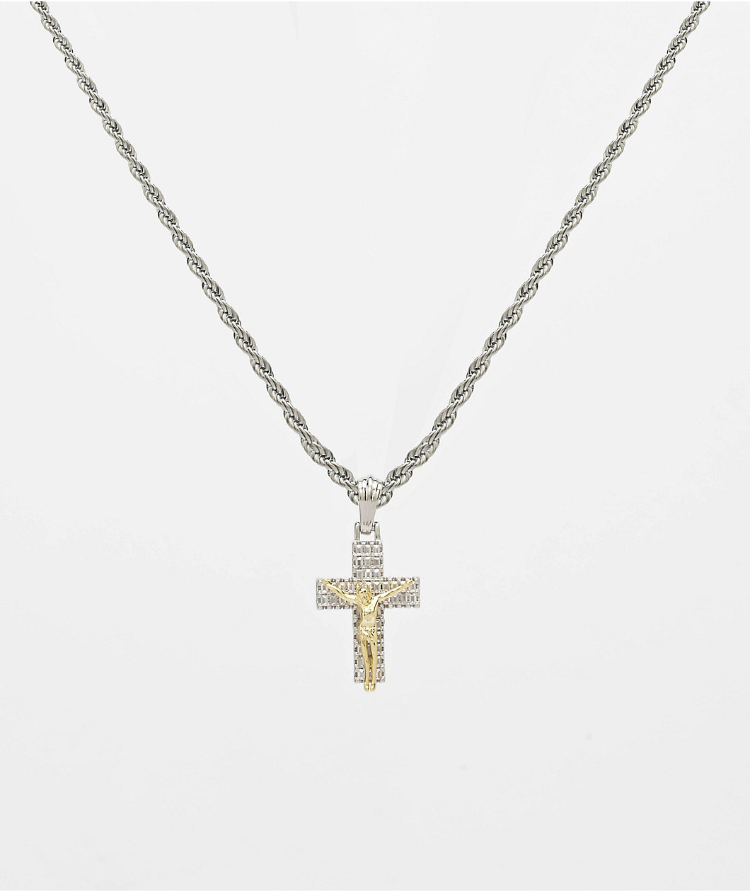 Saint Midas Crucifix 20" Silver Chain Necklace